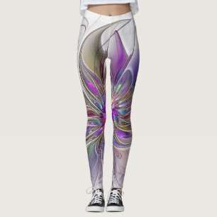 Leggings Flor de arte fractal enérgica y colorida