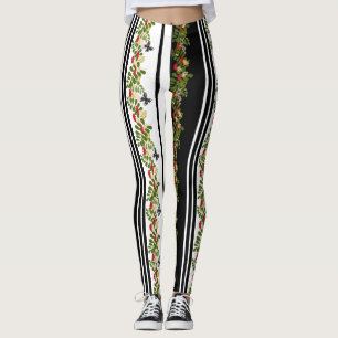 Leggings Flor de berry sin foco, mariposa floral