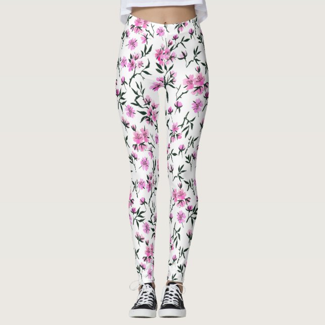 Leggings Flor de cerezo blanco en blanco (Anverso)