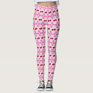Leggings Flor de cerezo de primavera rosada y cerezas