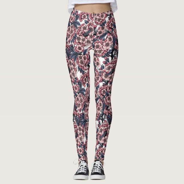 Leggings Flor de cerezo en rosa y azul (Anverso)