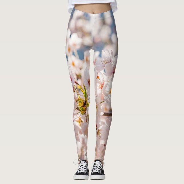 Leggings Flor de cerezo Japón bonito rosa floral único (Anverso)