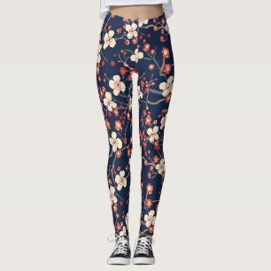 Leggings Flor de Cerezo Roja Marina Japonesa