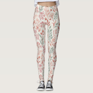 Leggings Flor de cerezo rosa, patrón de flores y hojas