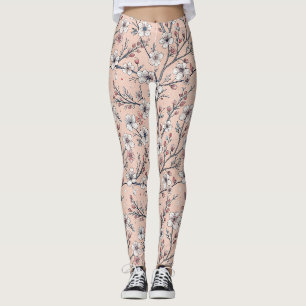 Leggings Flor de cerezo rosa sakura sobre fondo rosa