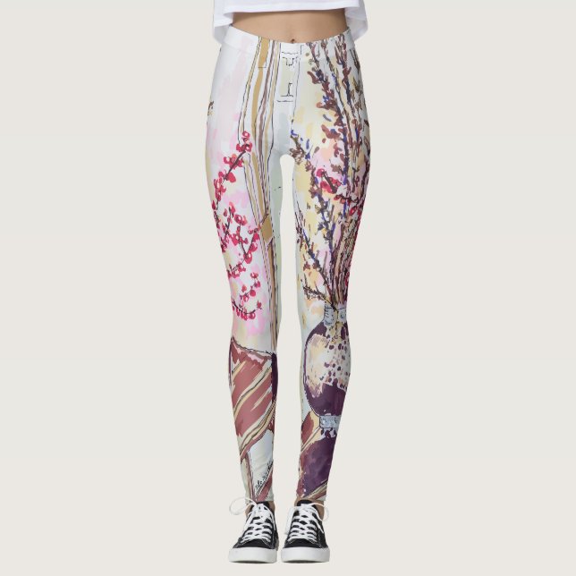 Leggings Flor de ciruelo roja (Anverso)