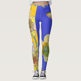 Leggings Flor de color de agua Daffodil Flores Florales azu