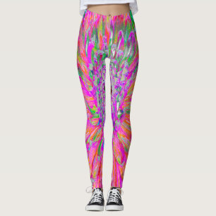 Leggings Flor de Dahlia Decorativa Abstracta Arcoíris Color