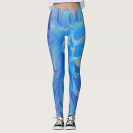 Leggings Flor de Dahlia decorativa azul elegante
