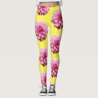 Leggings flor de dahlia rosa