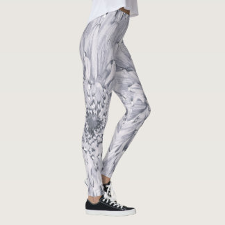 Leggings Flor de dalia gris y blanca