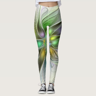 Leggings Flor de fantasía colorida Resumen moderno Fractal