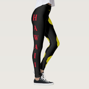Leggings Flor de Hawai negra de color amarillo hibiscus Leg