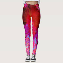 Leggings Flor de Hibiscus Rojo Retro Trippy Psicodélico
