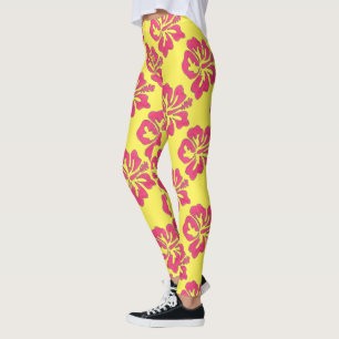 Leggings Flor de Hibiscus tropical Hawai rosa
