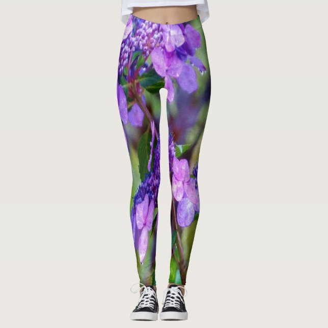 Leggings Flor de hidrangea morada y grita (Anverso)