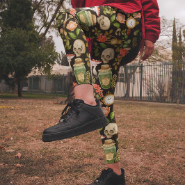 Leggings Flor de hongo en planta de cráneo Resumen Hallowee