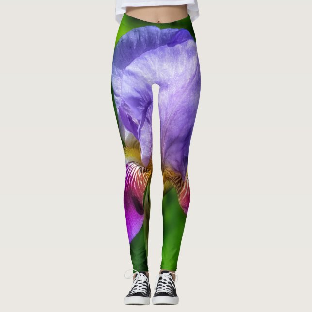 Leggings Flor de iris violeta, azul y amarillo (Anverso)