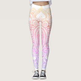 Leggings Flor de la mandala - blanco y arco iris