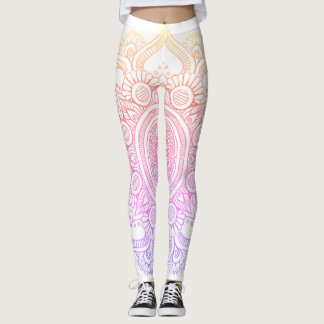 Leggings Flor de la mandala - blanco y arco iris