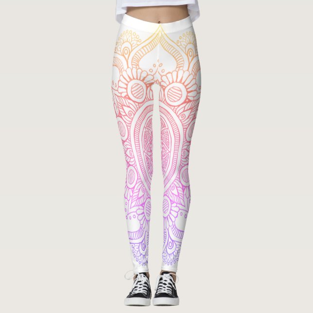 Leggings Flor de la mandala - blanco y arco iris (Anverso)