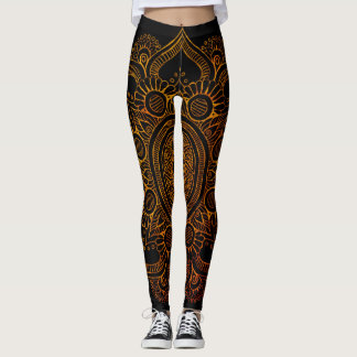 Leggings Flor de la mandala - negro y oro