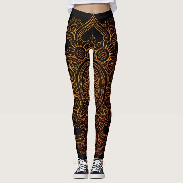 Leggings Flor de la mandala - negro y oro (Anverso)