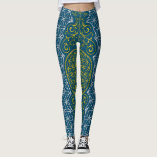 Leggings Flor de la Vida - patrón de sello vintage XI