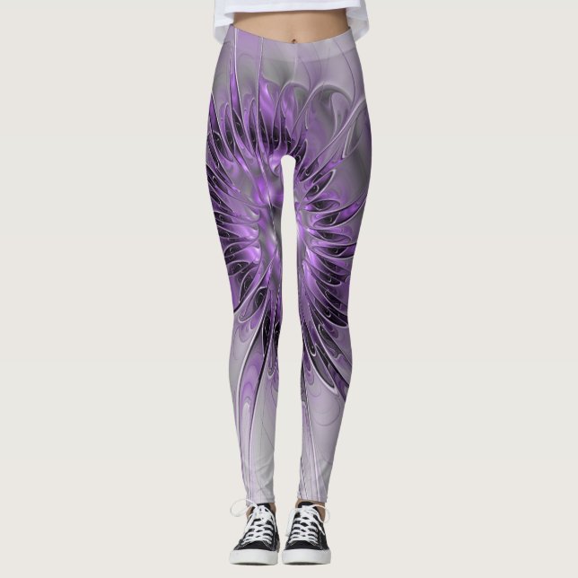 Leggings Flor de Lavanda Sueño Arte Fractal Resumen Moderno (Anverso)