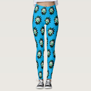 Leggings Flor de lirio blanca con hojas verde oscuro