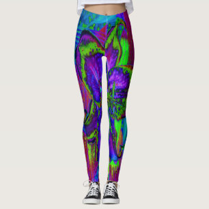 Leggings Flor de lirio morada y verde lima psicodélica