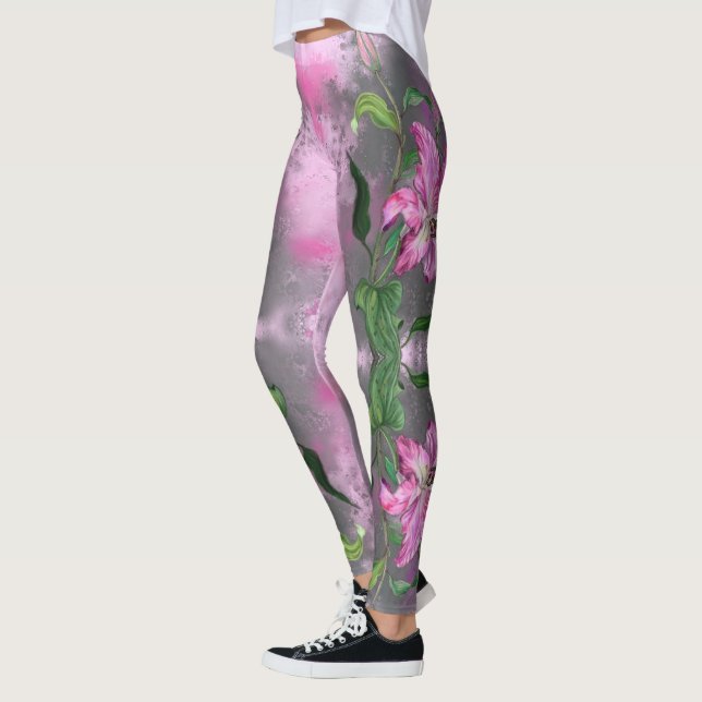 Leggings Flor De Lirio Púrpura Mezcla Pintura De Arte - (Izquierda)