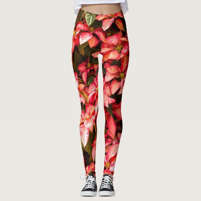 Leggings Flor de los Navidades de las piernas Poinsettia (Anverso)