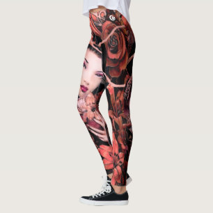 Leggings Flor de Lotus carmesí del geisha