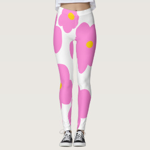 Leggings Flor de margarita amarilla rosa patrón moderno ele