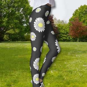 Leggings Flor de margarita botánica negra