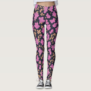 Leggings Flor de mariposas rosadas Lululemon Negro