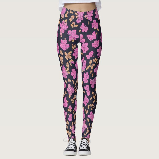 Leggings Flor de mariposas rosadas Lululemon Negro (Anverso)