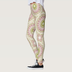 Leggings Flor de medallón rosa y verde de Mandala Kaleidosc