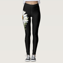 Leggings Flor de nacimiento de abril, margarita blanca sobr