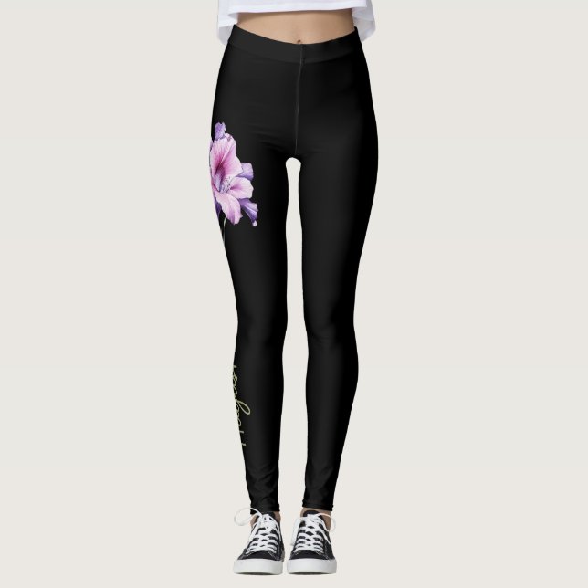 Leggings Flor de nacimiento de agosto, gladiolo morado sobr (Anverso)