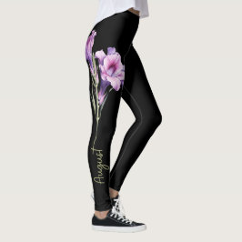 Leggings Flor de nacimiento de agosto, gladiolo morado sobr