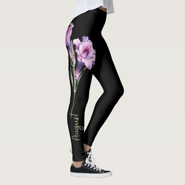 Leggings Flor de nacimiento de agosto, gladiolo morado sobr (Derecha)