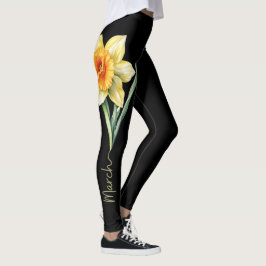 Leggings Flor de nacimiento de marzo, follón amarillo en ne