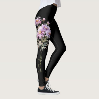 Leggings Flor de nacimiento de setiembre con florituras vio