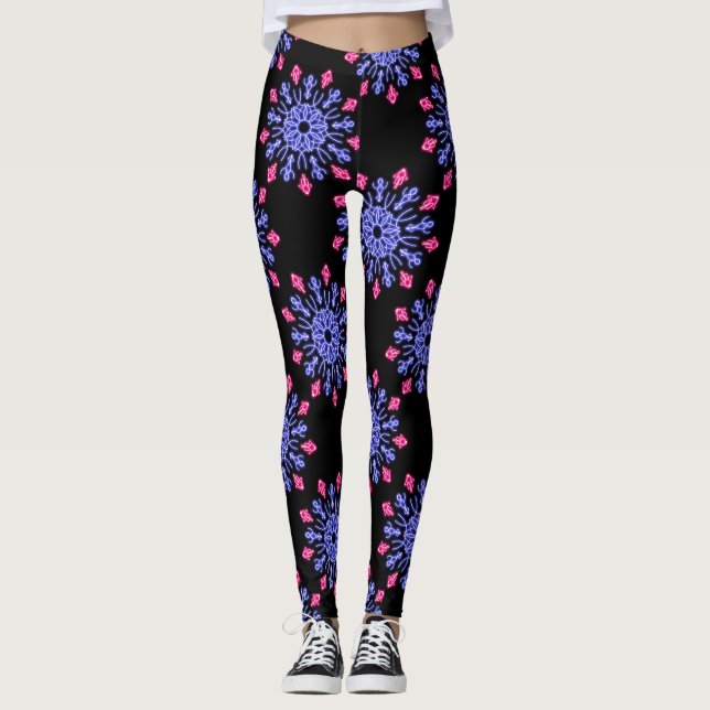 Leggings Flor de neón azul y rojo (Anverso)