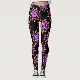 Leggings Flor de neón rosa y naranja