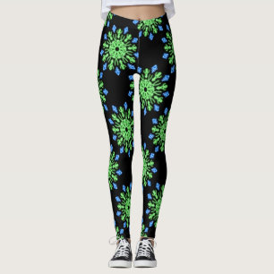 Leggings Flor de neón verde y azul
