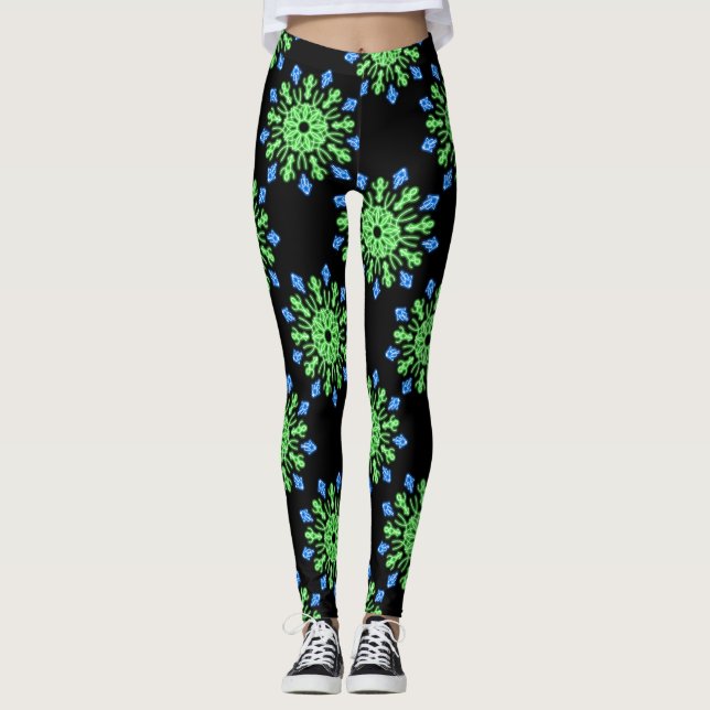 Leggings Flor de neón verde y azul (Anverso)