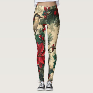 Leggings Flor de Nochebuena Botánica de Pájaro Cantante Rús